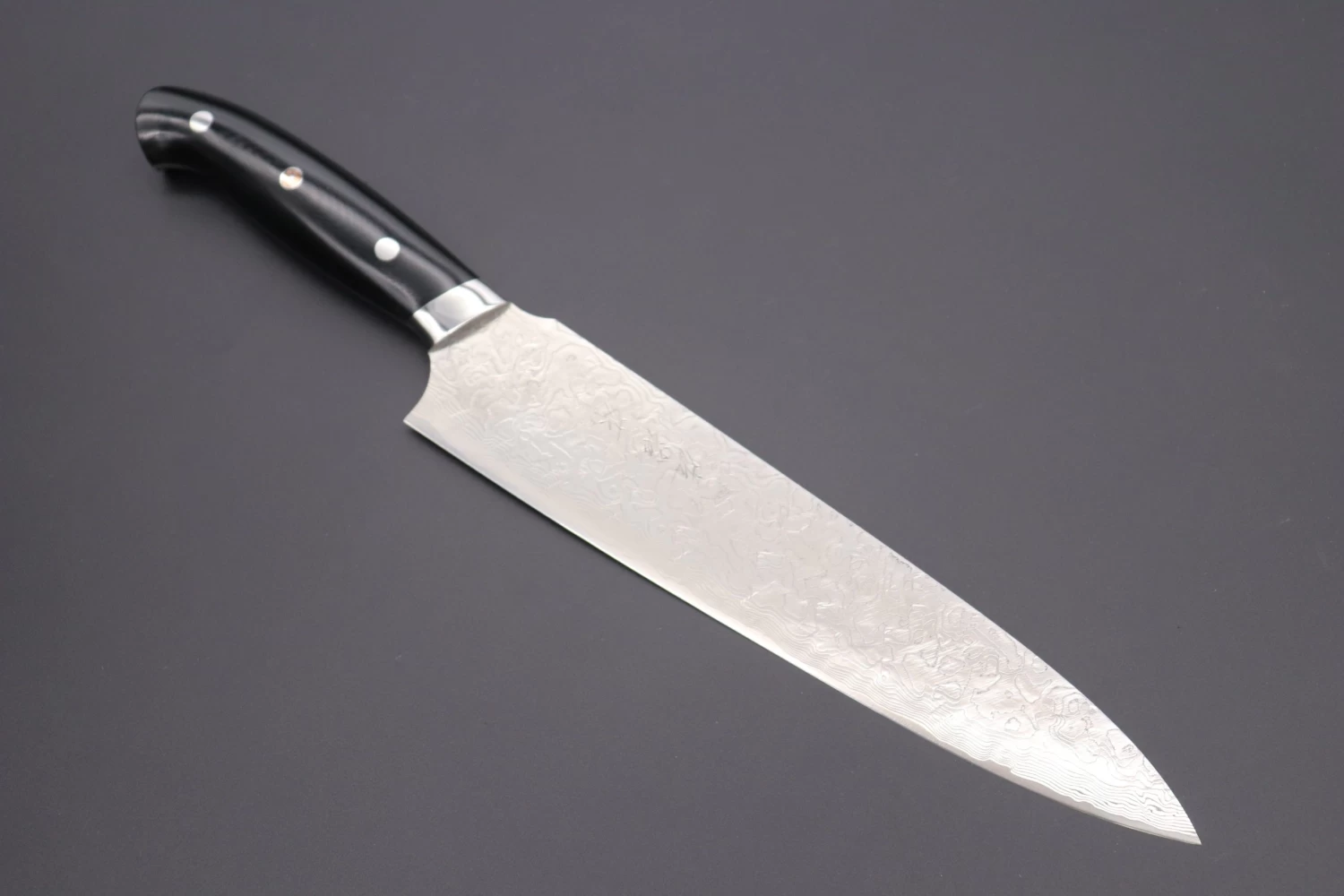 Takeshi Saji R-2 Custom Diamond Damascus Wild Series New Design Gyuto (210mm And 240mm, Black Linen Micarta Handle) 1 Takeshi Saji R-2 Custom Diamond Damascus Wild Series New Design Gyuto (210mm And 240mm, Black Linen Micarta Handle)