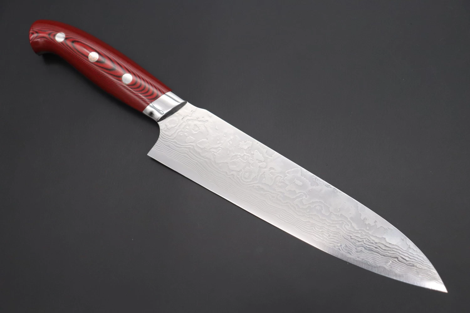 Takeshi Saji R-2 Custom Diamond Damascus Wild Series New Design Gyuto (210mm And 240mm, Red/Black Linen Micarta Handle) 1 Takeshi Saji R-2 Custom Diamond Damascus Wild Series New Design Gyuto (210mm And 240mm, Red/Black Linen Micarta Handle)