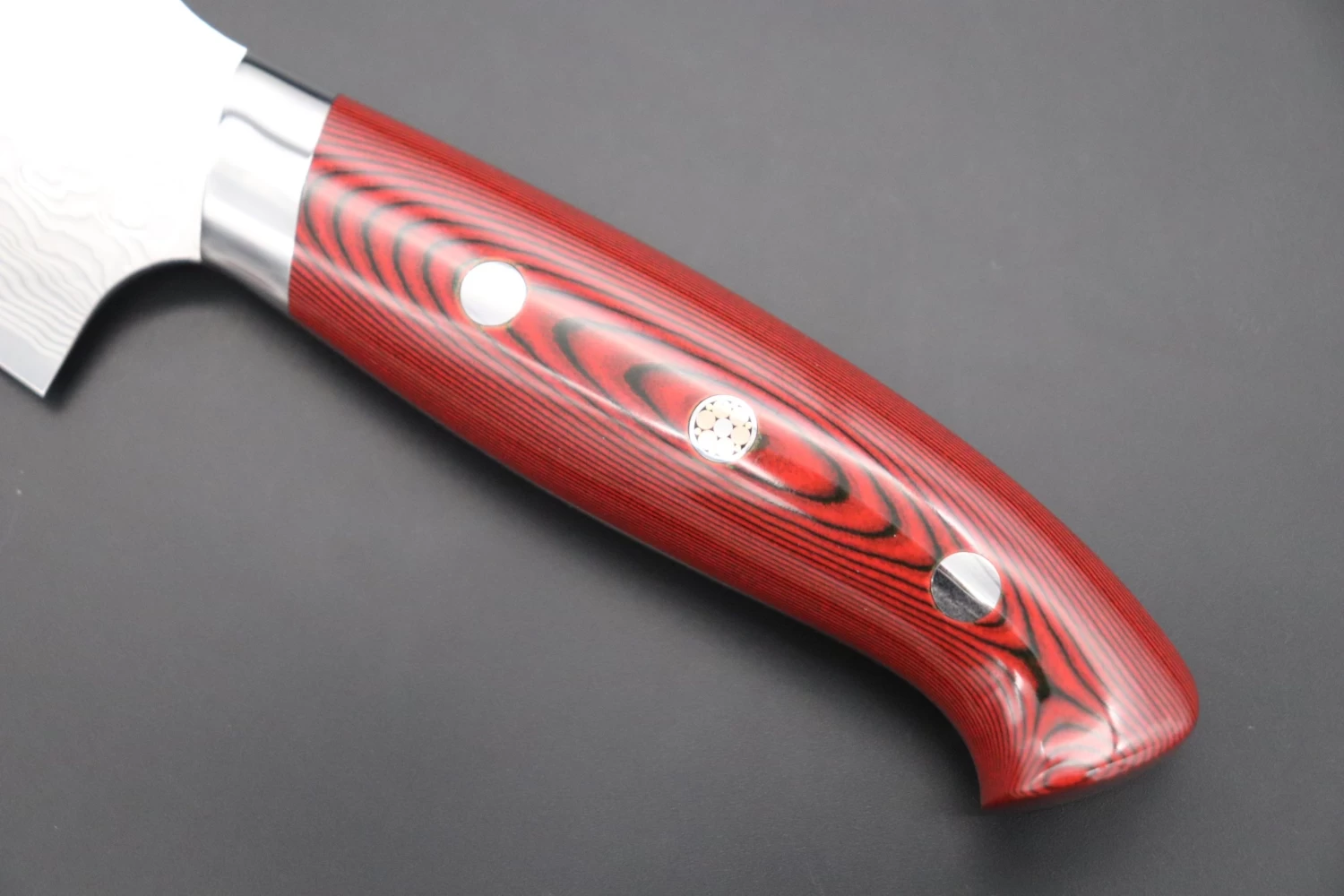 Takeshi Saji R-2 Custom Diamond Damascus Wild Series New Design Gyuto (210mm And 240mm, Red/Black Linen Micarta Handle) 6 Takeshi Saji R-2 Custom Diamond Damascus Wild Series New Design Gyuto (210mm And 240mm, Red/Black Linen Micarta Handle) - Image 6