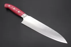 Takeshi Saji R-2 Custom Diamond Damascus Wild Series New Design Gyuto (210mm And 240mm, Red/White Linen Micarta Handle)