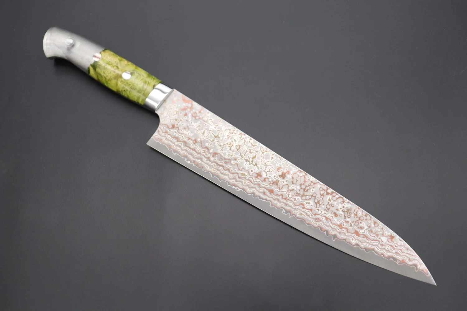 Takeshi Saji SUMMIT ― Limited Edition Custom Series SMT-753 VG-10W Multi-Colored Golden-Rainbow Damascus Gyuto 240mm (9.4 Inch) 1 Takeshi Saji SUMMIT ― Limited Edition Custom Series SMT-753 VG-10W Multi-Colored Golden-Rainbow Damascus Gyuto 240mm (9.4 Inch)