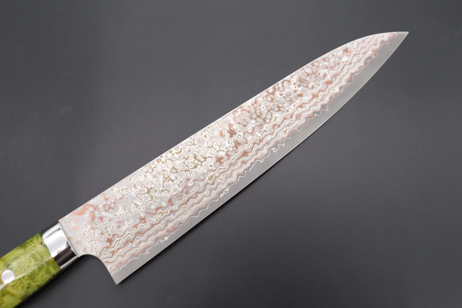 Takeshi Saji SUMMIT ― Limited Edition Custom Series SMT-753 VG-10W Multi-Colored Golden-Rainbow Damascus Gyuto 240mm (9.4 Inch) 2 Takeshi Saji SUMMIT ― Limited Edition Custom Series SMT-753 VG-10W Multi-Colored Golden-Rainbow Damascus Gyuto 240mm (9.4 Inch) - Image 2