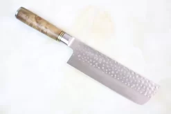 Takeshi Saji Nature Series — Hammer Forged R-2 SNR-5 Nakiri 165mm (6.4 Inch, Quince Burl Wood Handle)