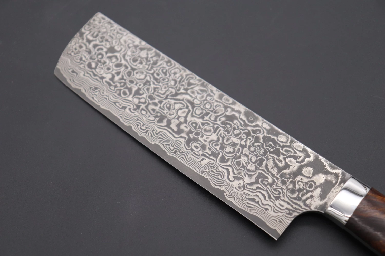 Takeshi Saji R-2 Custom Black Damascus Wild Series Nakiri 165mm (6.4 Inch, Ironwood Handle) 6 Takeshi Saji R-2 Custom Black Damascus Wild Series Nakiri 165mm (6.4 Inch, Ironwood Handle) - Image 6