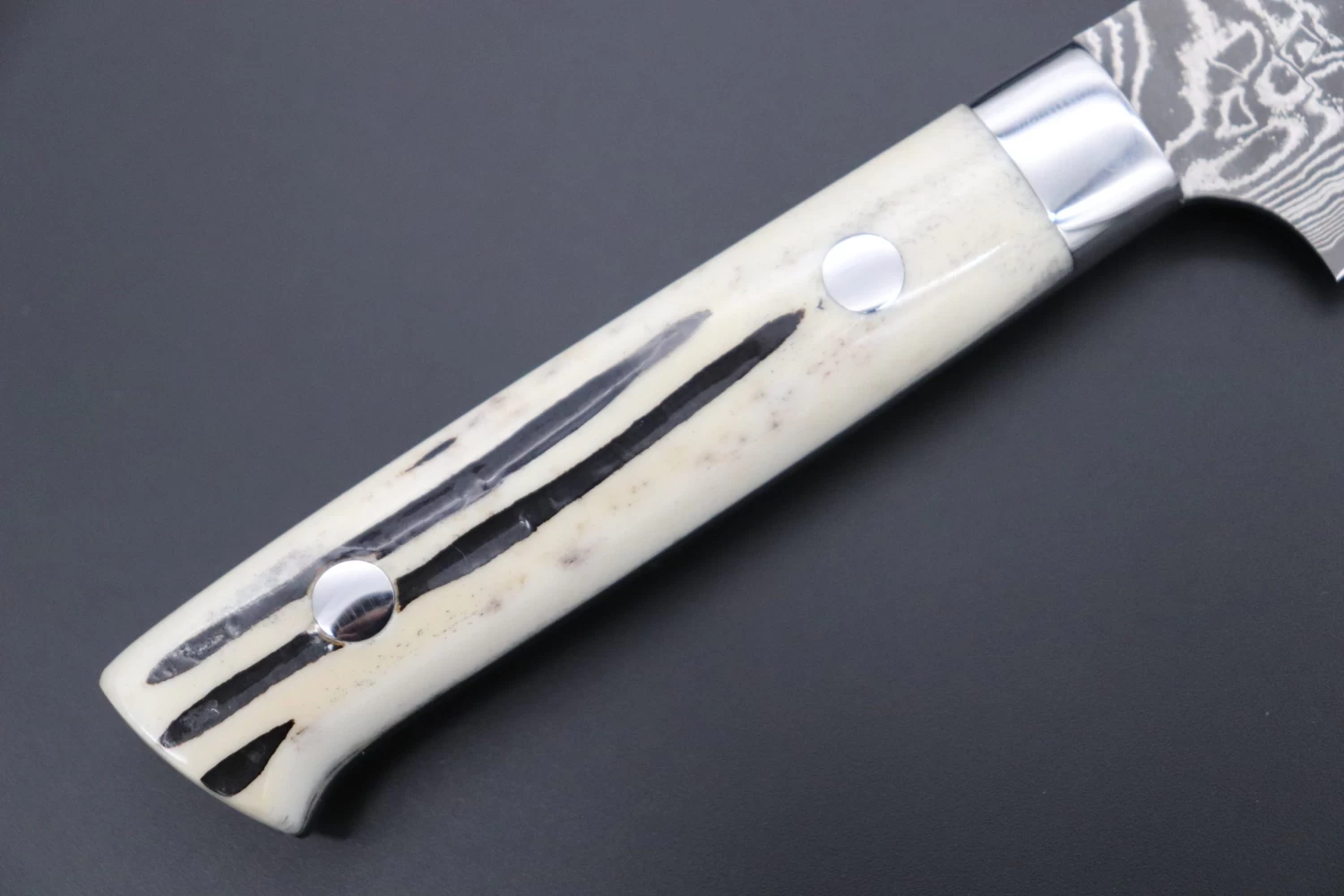 Takeshi Saji R-2 Custom Black Damascus Wild Series Paring 90mm (3.5 Inch, Stag Bone Handle) 3 Takeshi Saji R-2 Custom Black Damascus Wild Series Paring 90mm (3.5 Inch, Stag Bone Handle) - Image 3