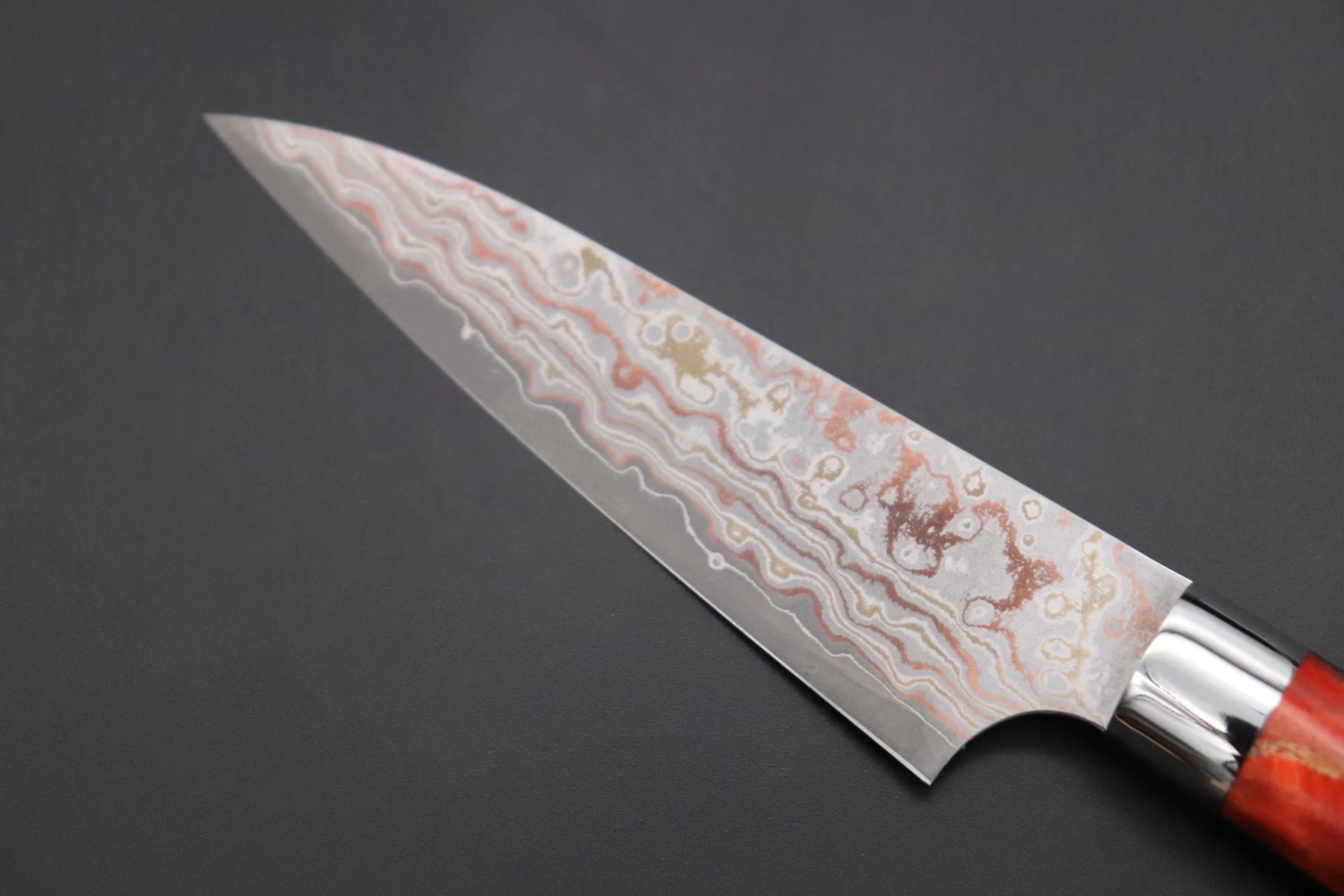 Takeshi Saji SUMMIT ― Limited Edition Custom Series SMT-744 VG-10W Multi-Colored Golden-Rainbow Damascus Paring 95mm (3.7 Inch) 6 Takeshi Saji SUMMIT ― Limited Edition Custom Series SMT-744 VG-10W Multi-Colored Golden-Rainbow Damascus Paring 95mm (3.7 Inch) - Image 6