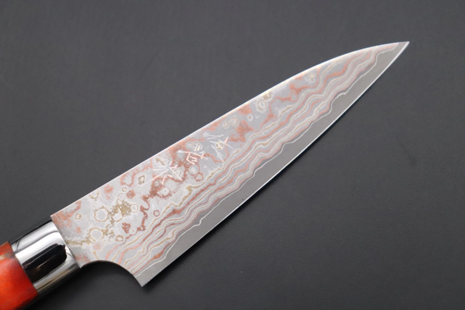 Takeshi Saji SUMMIT ― Limited Edition Custom Series SMT-744 VG-10W Multi-Colored Golden-Rainbow Damascus Paring 95mm (3.7 Inch) 2 Takeshi Saji SUMMIT ― Limited Edition Custom Series SMT-744 VG-10W Multi-Colored Golden-Rainbow Damascus Paring 95mm (3.7 Inch) - Image 2