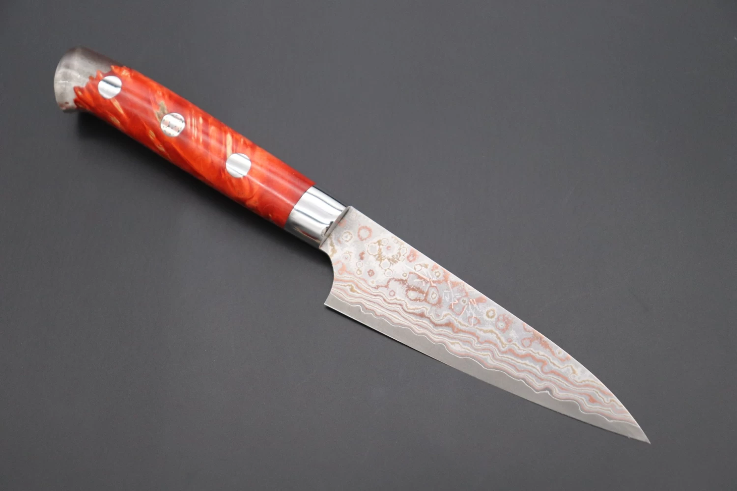 Takeshi Saji SUMMIT ― Limited Edition Custom Series SMT-745 VG-10W Multi-Colored Golden-Rainbow Damascus Paring 95mm (3.7 Inch) 1 Takeshi Saji SUMMIT ― Limited Edition Custom Series SMT-745 VG-10W Multi-Colored Golden-Rainbow Damascus Paring 95mm (3.7 Inch)