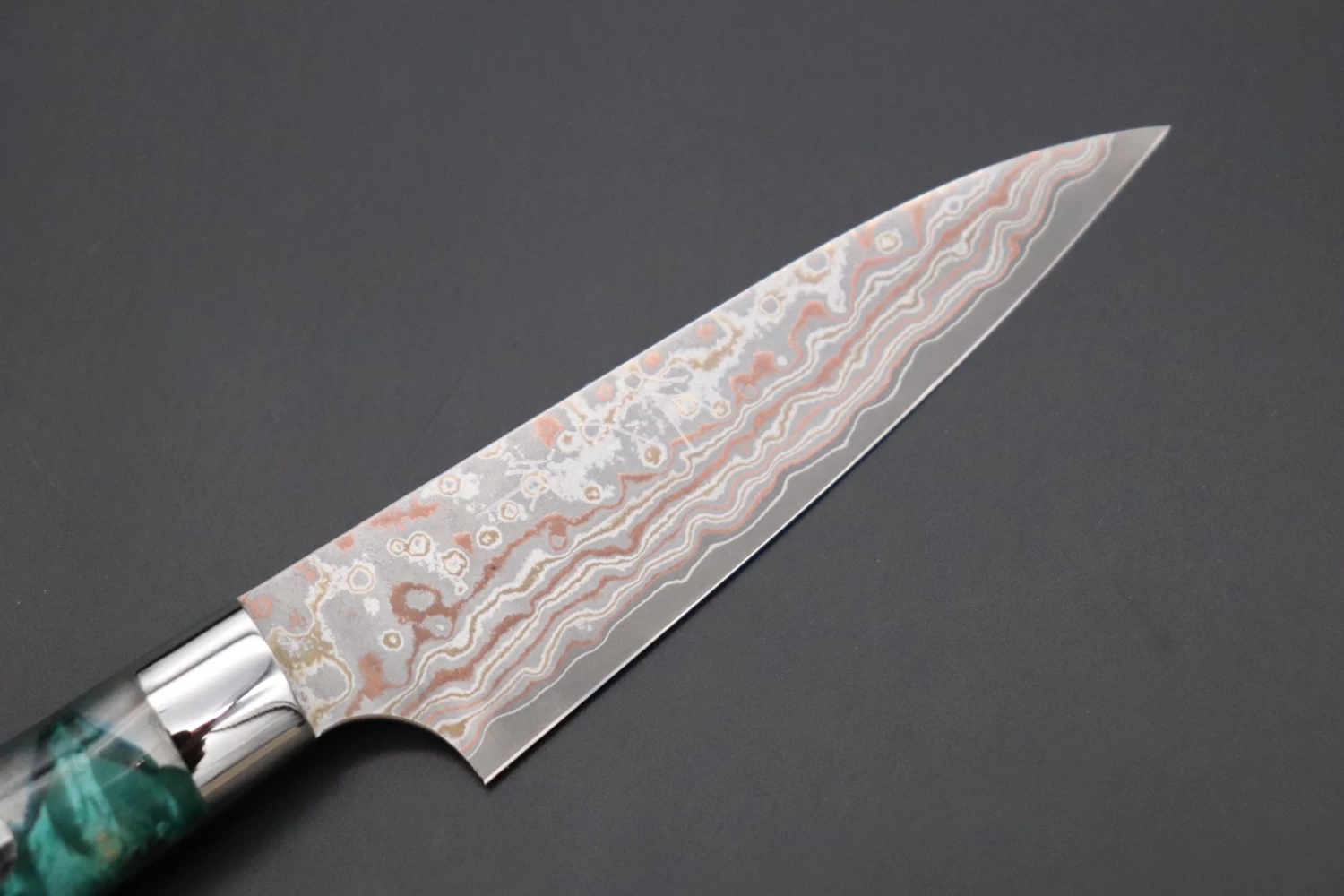 Takeshi Saji SUMMIT ― Limited Edition Custom Series SMT-747 VG-10W Multi-Colored Golden-Rainbow Damascus Paring 95mm (3.7 Inch) 2 Takeshi Saji SUMMIT ― Limited Edition Custom Series SMT-747 VG-10W Multi-Colored Golden-Rainbow Damascus Paring 95mm (3.7 Inch) - Image 2