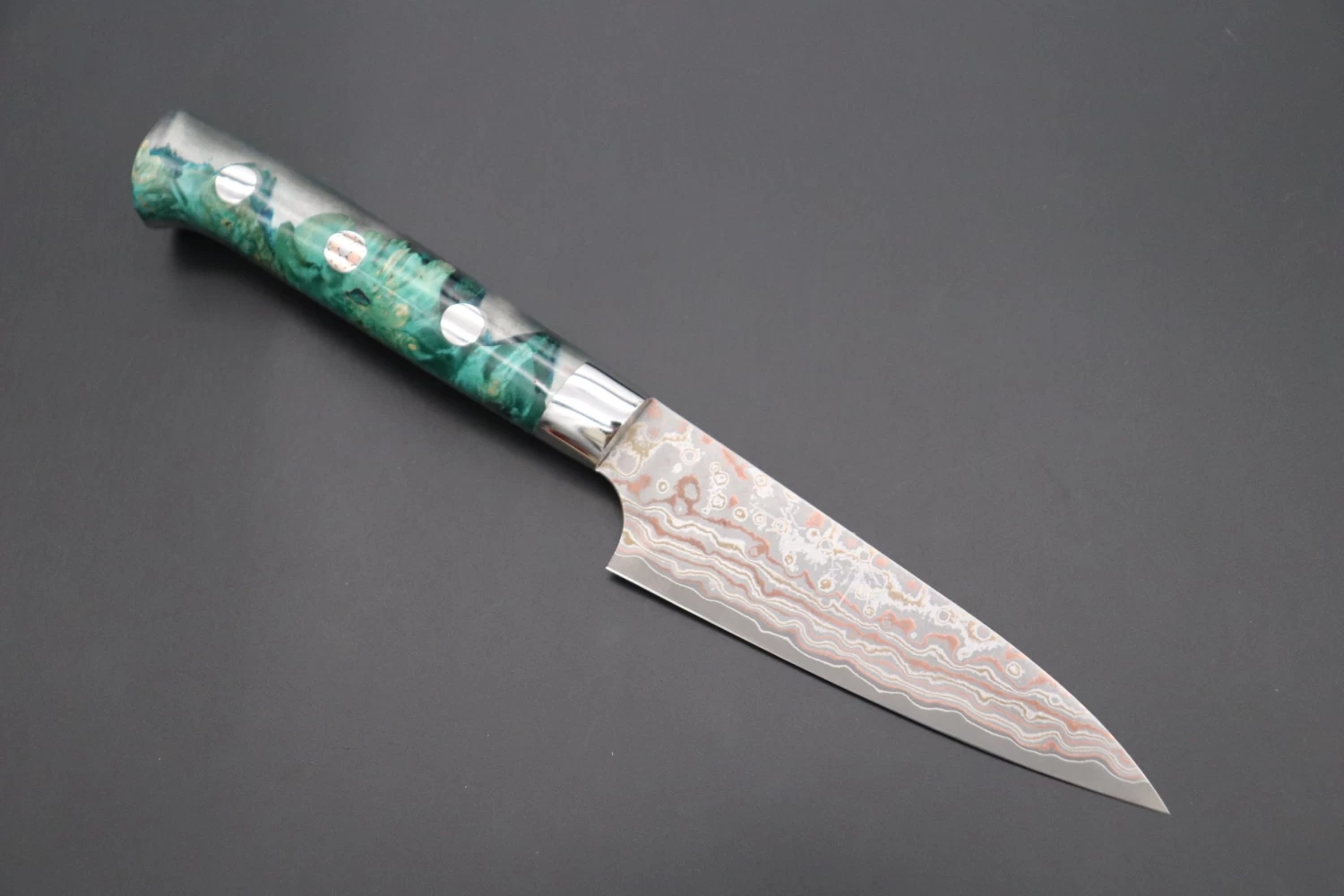 Takeshi Saji SUMMIT ― Limited Edition Custom Series SMT-747 VG-10W Multi-Colored Golden-Rainbow Damascus Paring 95mm (3.7 Inch) 1 Takeshi Saji SUMMIT ― Limited Edition Custom Series SMT-747 VG-10W Multi-Colored Golden-Rainbow Damascus Paring 95mm (3.7 Inch)