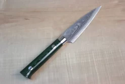 Takeshi Saji VG-10 Custom Damascus Wild Series Paring 90mm (3.5 Inch, Green Linen Micarta Handle)