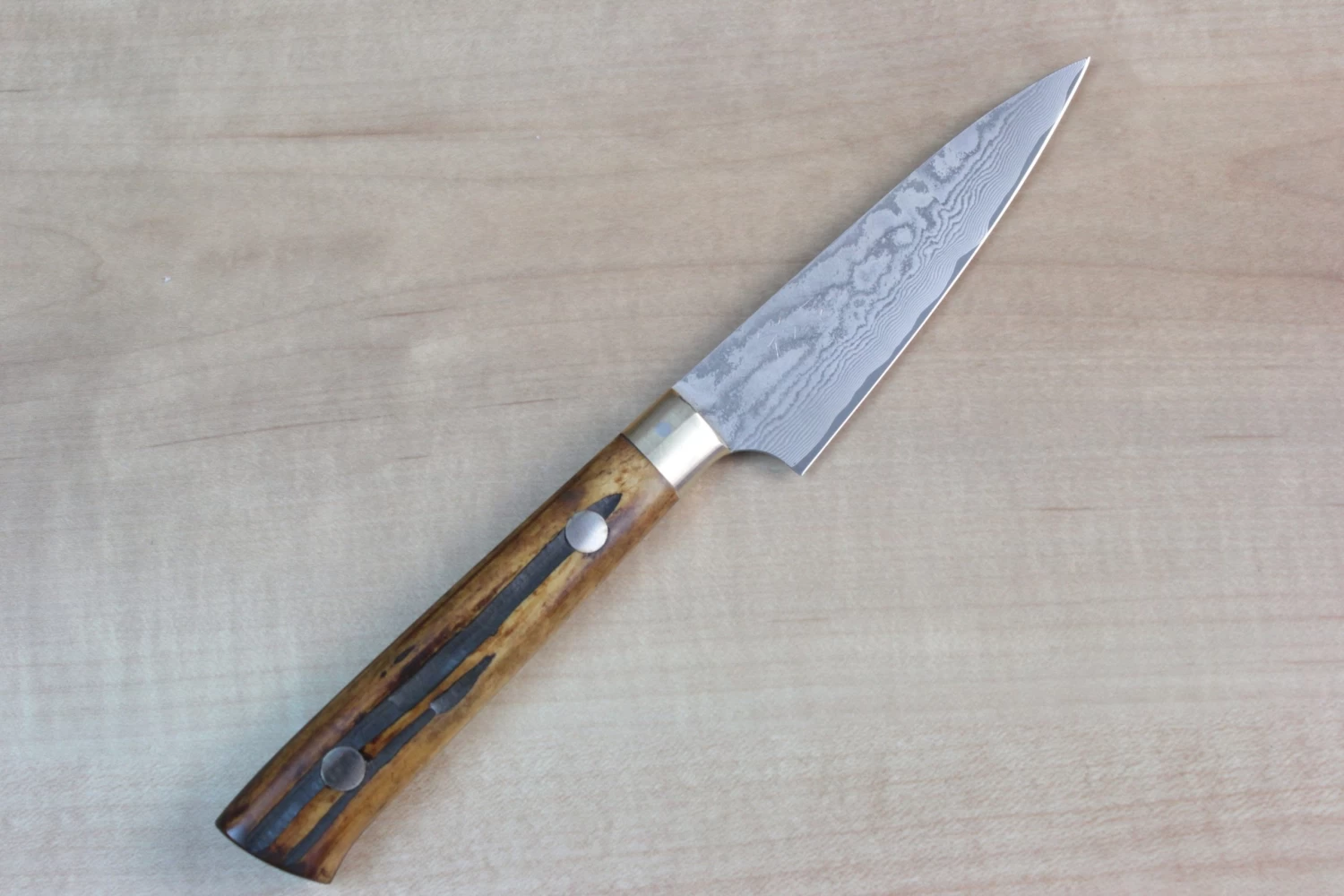Takeshi Saji VG-10 Custom Damascus Wild Series Paring 90mm (3.5inch, Stag Bone Handle)ST-1P 1 Takeshi Saji VG-10 Custom Damascus Wild Series Paring 90mm (3.5inch, Stag Bone Handle)ST-1P