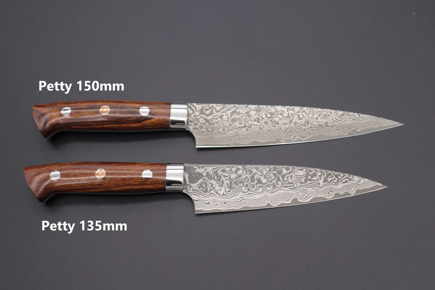 Takeshi Saji R-2 Custom Black Damascus Wild Series Petty (135mm And 150mm, Ironwood Handle) 9 Takeshi Saji R-2 Custom Black Damascus Wild Series Petty (135mm And 150mm, Ironwood Handle) - Image 9