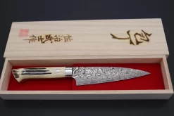 Takeshi Saji R-2 Custom Black Damascus Wild Series Petty (135mm And 150mm, Stag Bone Handle) -Knife Sale Shop takeshi saji petty takeshi saji r 2 custom black damascus wild series petty 135mm and 150mm stag bone handle 42516324516123 scaled