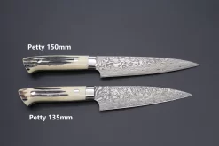 Takeshi Saji R-2 Custom Black Damascus Wild Series Petty (135mm And 150mm, Stag Bone Handle) -Knife Sale Shop takeshi saji petty takeshi saji r 2 custom black damascus wild series petty 135mm and 150mm stag bone handle 43243992351003 scaled