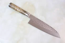 Takeshi Saji Nature Series — Hammer Forged R-2 SNR-2 Santoku 180mm (7 Inch, Quince Burl Wood Handle)