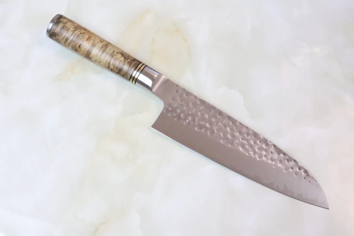 Takeshi Saji Nature Series — Hammer Forged R-2 SNR-2 Santoku 180mm (7 Inch, Quince Burl Wood Handle) 1 Takeshi Saji Nature Series — Hammer Forged R-2 SNR-2 Santoku 180mm (7 Inch, Quince Burl Wood Handle)