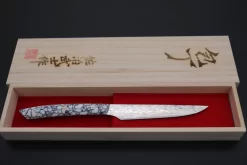 Takeshi Saji R-2 Diamond Damascus Steak Knife (White Turquoise Gem-Composite Stone Handle, TS-2) -Knife Sale Shop takeshi saji steak knife takeshi saji r 2 diamond damascus steak knife white turquoise gem composite stone handle ts 2 43290814611739 scaled
