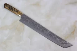 Takeshi Saji R-2 Custom Black Damascus Wild Series Katana Slicer 300mm (11.8 Inch, Stag Bone Handle, SRD-11S)