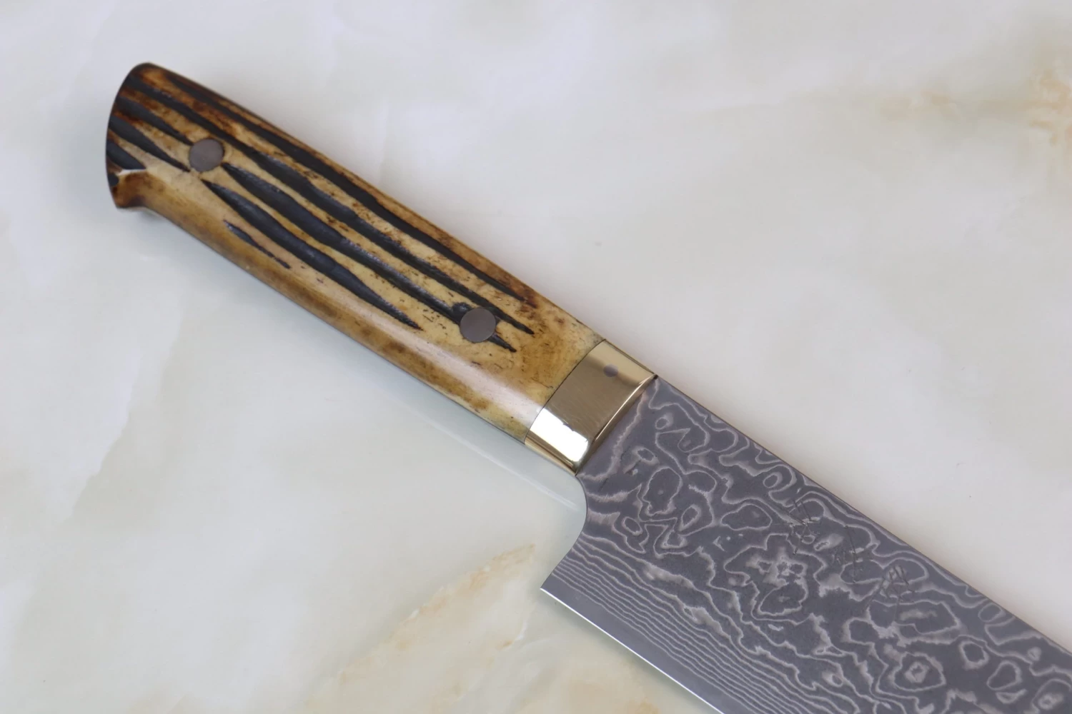 Takeshi Saji R-2 Custom Black Damascus Wild Series Katana Slicer 300mm (11.8 Inch, Stag Bone Handle, SRD-11S) 3 Takeshi Saji R-2 Custom Black Damascus Wild Series Katana Slicer 300mm (11.8 Inch, Stag Bone Handle, SRD-11S) - Image 3