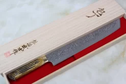Takeshi Saji R-2 Custom Black Damascus Wild Series Katana Slicer 300mm (11.8 Inch, Stag Bone Handle, SRD-11S) 9 Takeshi Saji R-2 Custom Black Damascus Wild Series Katana Slicer 300mm (11.8 Inch, Stag Bone Handle, SRD-11S) -Knife Sale Shop takeshi saji sujihiki takeshi saji r 2 custom black damascus wild series katana slicer 300mm 11 8 inch stag bone handle srd 11s 14270993104993 scaled