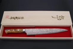 Takeshi Saji SUMMIT ― Limited Edition Custom Series SMT-756 VG-10W Multi-Colored Golden-Rainbow Damascus Series Sujihiki 240mm (9.4 Inch) -Knife Sale Shop takeshi saji sujihiki takeshi saji summit limited edition custom series smt 756 vg 10w multi colored golden rainbow damascus series sujihiki 240mm 9 4 inch 44690123620635 scaled