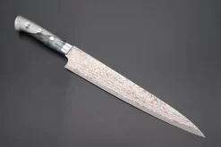 Takeshi Saji SUMMIT ― Limited Edition Custom Series SMT-757 VG-10W Multi-Colored Golden-Rainbow Damascus Series Sujihiki 240mm (9.4 Inch)