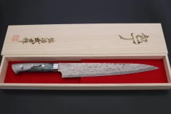 Takeshi Saji SUMMIT ― Limited Edition Custom Series SMT-757 VG-10W Multi-Colored Golden-Rainbow Damascus Series Sujihiki 240mm (9.4 Inch) -Knife Sale Shop takeshi saji sujihiki takeshi saji summit limited edition custom series smt 757 vg 10w multi colored golden rainbow damascus series sujihiki 240mm 9 4 inch 44690236506395 scaled