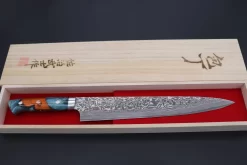 Takeshi Saji SUMMIT ― Limited Edition Custom Series SMT-777 R-2 Custom Damascus Sujihiki 270mm (10.6 Inch) -Knife Sale Shop takeshi saji sujihiki takeshi saji summit limited edition custom series smt 777 r 2 custom damascus sujihiki 270mm 10 6 inch 44966583959835 scaled