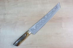 Takeshi Saji VG-10 Custom Damascus Wild Series Katana Slicer 270mm (10.6 Inch, Stag Bone Handle)