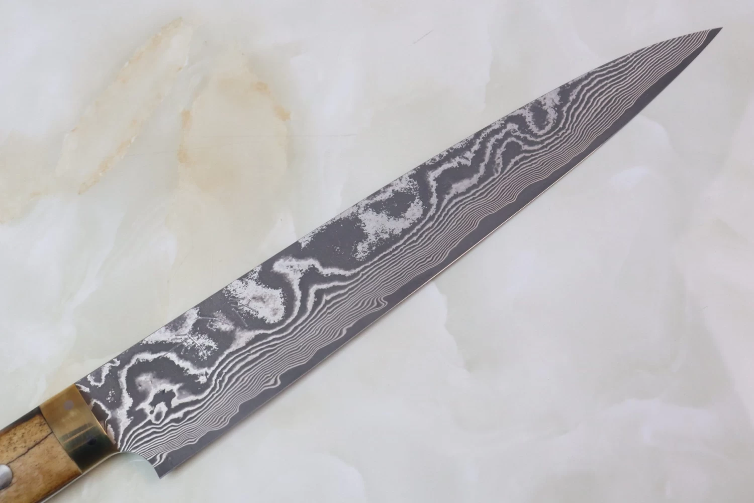 Takeshi Saji VG-10 Custom Damascus Wild Series ST-6SS Sujihiki 240mm (9.4 Inch, Stag Bone Handle) 2 Takeshi Saji VG-10 Custom Damascus Wild Series ST-6SS Sujihiki 240mm (9.4 Inch, Stag Bone Handle) - Image 2