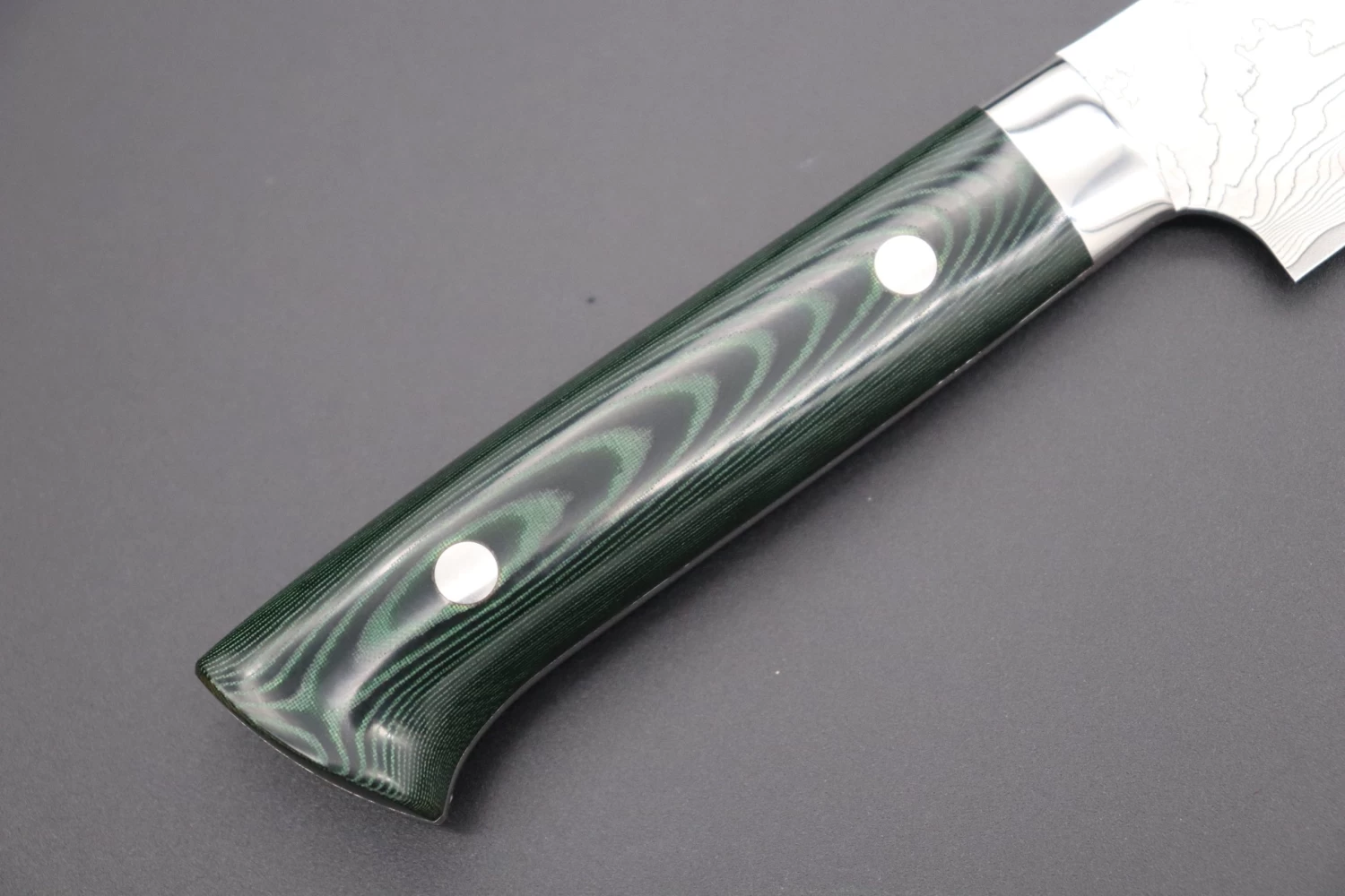 Takeshi Saji VG-10 Custom Damascus Wild Series Sujihiki (240mm And 270mm, 2 Sizes, Green Linen Micarta Handle) 3 Takeshi Saji VG-10 Custom Damascus Wild Series Sujihiki (240mm And 270mm, 2 Sizes, Green Linen Micarta Handle) - Image 3