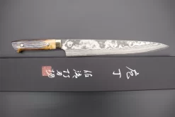 Takeshi Saji VG-10 Custom Damascus Wild Series Sujihiki 270mm (10.6 Inch, Stag Bone Handle, ST-6) -Knife Sale Shop takeshi saji sujihiki takeshi saji vg 10 custom damascus wild series sujihiki 270mm 10 6 inch stag bone handle st 6 42469201412379 scaled